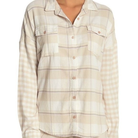 PJ Salvage Other - PJ SALVAGE Long Sleeve Plaid Top Shirt champagne